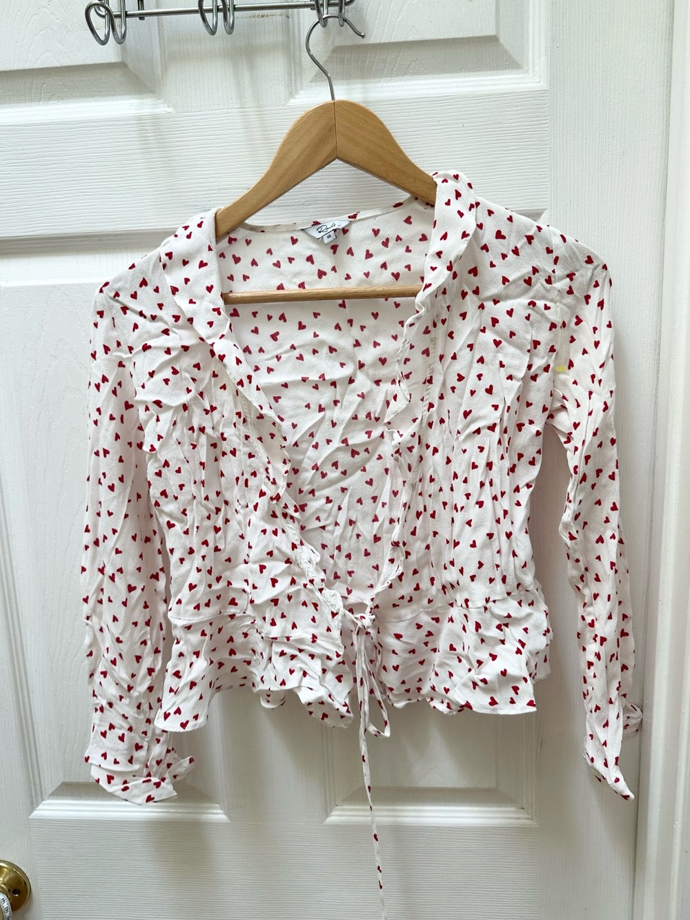 Rails heart red white tie front long sleeve top shirt XS